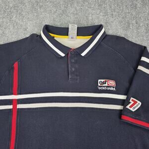 Vintage Ecko Unltd Shirt Mens 3XB Blue Rugby Polo Stripe Deuce Y2K Streetwear